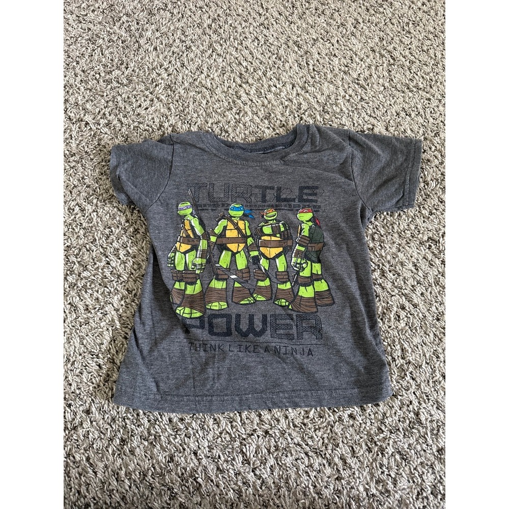 Nickelodeon Boys Gray "Turtle Power Think like a Ninja" Short Sleeve Tee Size XS